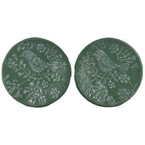 CBK Inspired Home Sage Green Enamel Embossed Bird Wall Plates 11"‎ Set of 2